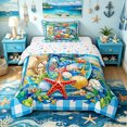thumbnail image 1 of spefrowx Gingham Starfish Twin Comforter Sets for Kids, Blue Beach Conch Coral Wreath Bedding Set, Stars Reversible, 2-Piece, 1 Comforter and 1 Pillowcase, 1 of 6