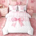 thumbnail image 1 of spefrowx Girly Princess Bow King Bedding for Teens, Pink Stripe Heart King Bed in a Bag, Pink Reversible, 7-Piece, 1 of 6