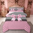 thumbnail image 1 of spefrowx Glam Style Pink Bow Queen Comforter Set for Kids Girls, Black Stripe Polka Dot Comforter Sets Queen, Pink Reversible, 3 Pieces, 1 Comforter and 2 Pillowcases, 1 of 6