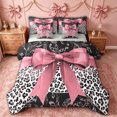 thumbnail image 1 of spefrowx Gothic Pink Bow King Bedding for Girls, Black Leopard Print King Bed in a Bag, Gray Reversible, 7-Piece, 1 of 6
