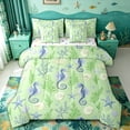 thumbnail image 1 of spefrowx Green Striped Seahorse Queen Bedding for Kids Boys, Coral Spiral Conch Bedding Comforter Set Queen, Polka Dot Reversible, 7 Pieces, 1 of 6