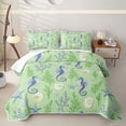 thumbnail image 1 of spefrowx Green Striped Seahorse Quilt Full for Boys, Coral Spiral Conch Full Bedspread Sets, 3 Pieces, 1 of 7