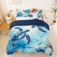 thumbnail image 1 of spefrowx Ink Blue Sea Turtle Duvet Cover Queen for Kids Boys, Teal Coral Fish Seabed Print Queen Bedding, Navy Reversible, 3 Pieces, 1 Duvet Cover and 2 Pillowcases, 1 of 6