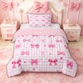 thumbnail image 1 of spefrowx Kawaii Pink Bow Gingham Twin Comforter Sets for Girls, Pink Checkered Dot Bedding Set, Pink Reversible, 2pcs, 1 Comforter and 1 Pillowcase, 1 of 6