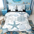 thumbnail image 1 of spefrowx Kawaii Starfish King Bedding for Kids, Blue Line Coral Scallop King Bed in a Bag, Black Reversible, 7-Piece, 1 of 6