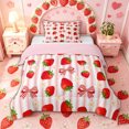 thumbnail image 1 of spefrowx Kawaii Strawberry Bow Print Twin Comforter Sets for Girls, Pink Stripe Floral Bedding Set, Pink Reversible, 2 Pieces, 1 Comforter and 1 Pillowcase, 1 of 6
