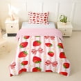 thumbnail image 1 of spefrowx Kawaii Strawberry Bow Print Twin Duvet Cover for Girls, Pink Stripe Floral Twin Bedding, Pink Reversible, 2 Pieces, 1 Duvet Cover and 1 Pillowcase, 1 of 6