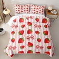 thumbnail image 1 of spefrowx Kawaii Strawberry Bow Print Twin Quilt Set for Girls, Pink Stripe Floral Twin Coverlet Set, 2 Pieces, 1 of 7