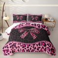thumbnail image 1 of spefrowx Leopard Print Bow Print Twin Quilt Set for Women, Black Pink Polkadot Twin Coverlet Set, 2pcs, 1 of 7