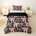 thumbnail image 1 of spefrowx Leopard Print Bow Twin Duvet Cover for Girls, Pink Brown Animal Print Twin Bedding, Black Reversible, 2 Pieces, 1 Duvet Cover and 1 Pillowcase, 1 of 6
