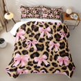 thumbnail image 1 of spefrowx Leopard Print Bow Twin Quilt Set for Girls Boys, Pink Brown Ribbon Twin Coverlet Set, 2 Pieces, 1 of 7