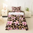 thumbnail image 1 of spefrowx Leopard Print Bow Twin Sheets for Kids, Pink Brown Ribbon Bedding, 3 Pieces, 1 Flat Sheet, 1 Fitted Sheet and 1 Pillowcase, 1 of 6