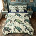 thumbnail image 1 of spefrowx Line Grid Turtle King Bedding for Kids, Retro Ocean Animal Art King Bed in a Bag, Navy Reversible, 7-Piece, 1 of 6