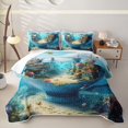 thumbnail image 1 of spefrowx Magical Ocean Teacup Quilt King for Girls Boys, Blue Coral Fish Underwater Ship Town King Coverlet Set, 3-Piece, 1 of 7
