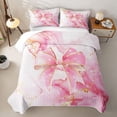 thumbnail image 1 of spefrowx Marble Ombre Bowknot Twin Quilt Set for Girls Boys, Cherry Blossoms Pink Stripes Twin Coverlet Set, 2pcs, 1 of 7