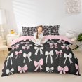 thumbnail image 1 of spefrowx Monochrome Bow Bedding for Teens, Simple Cartoon Ribbon Duvet Cover Full, Pink Reversible, 3-Piece, 1 Duvet Cover and 2 Pillowcases, 1 of 6