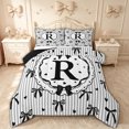 thumbnail image 1 of spefrowx Monogram R Bow Queen Comforter Set for Girls, Cartoon Stripe Love Heart Comforter Sets Queen, Black Reversible, 3-Piece, 1 Comforter and 2 Pillowcases, 1 of 6