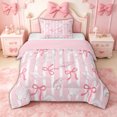 thumbnail image 1 of spefrowx Ocean Seashell Starfish Twin Comforter Sets for Girls, Pink Bow Striped Bedding Set, Pink Reversible, 2-Piece, 1 Comforter and 1 Pillowcase, 1 of 6