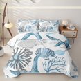 thumbnail image 1 of spefrowx Ocean Starfish Bed Spread Queen for Girls Boys, Cute Seashell Seaweed Queen Coverlet Set, 3pcs, 1 of 7