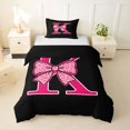thumbnail image 1 of spefrowx Pink Leopard Print Bow Monogram Twin Duvet Cover for Teens, Black Letter K Print Twin Bedding, Black Reversible, 2 Pieces, 1 Duvet Cover and 1 Pillowcase, 1 of 6