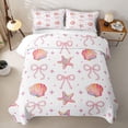 thumbnail image 1 of spefrowx Pink Pearl Bow Bed Spread Queen for Girls, Flower Seashell Starfish Queen Coverlet Set, 3 Pieces, 1 of 7