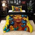 thumbnail image 1 of spefrowx Pop Art Woman Twin Comforter Sets for Kids, Yellow Blue Butterfly Flower Bedding Set, Black Reversible, 2pcs, 1 Comforter and 1 Pillowcase, 1 of 6