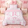 thumbnail image 1 of spefrowx Princess Bow Letter R Twin Comforter Sets for Kids, Pink Stripe Heart Print Bedding Set, Pink Reversible, 2 Pieces, 1 Comforter and 1 Pillowcase, 1 of 6