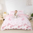 thumbnail image 1 of spefrowx Princess Rose Bow Bedding for Kids, Vintage Floral Print Duvet Cover Full, Pink Reversible, 3-Piece, 1 Duvet Cover and 2 Pillowcases, 1 of 6