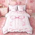 thumbnail image 1 of spefrowx Princess Rose Bow Twin Bedding for Kids, Vintage Floral Print Bedding Comforter Set, Pink Reversible, 7-Piece, 1 of 6