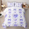 thumbnail image 1 of spefrowx Purple Cute Ribbon Quilt Full for Girls Boys, Love Heart Stripe Line Full Bedspread Sets, 3 Pieces, 1 of 7