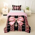 thumbnail image 1 of spefrowx Retro Baroque Leopard Print Bow Twin Duvet Cover for Girls, Black Coral Pearl Stripe Twin Bedding, Pink Reversible, 2-Piece, 1 Duvet Cover and 1 Pillowcase, 1 of 6