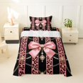 thumbnail image 1 of spefrowx Retro Baroque Leopard Print Bow Twin Sheets for Girls, Black Coral Pearl Stripe Bedding, 3-Piece, 1 Flat Sheet, 1 Fitted Sheet and 1 Pillowcase, 1 of 6