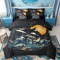 thumbnail image 1 of spefrowx Retro Moonlight Orca King Bedding for Kids, Black Starry Swirl Wave King Bed in a Bag, Black Reversible, 7-Piece, 1 of 6