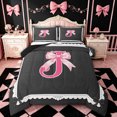 thumbnail image 1 of spefrowx Ribbon Letter J Bow Queen Comforter Set, Black Pink Cartoon Bowknot Comforter Sets Queen, Black Reversible, 3-Piece, 1 Comforter and 2 Pillowcases, 1 of 6