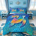 thumbnail image 1 of spefrowx Shiny Rainbow Turtle Full Size Comforter Sets for Adults, Blue Grid Ocean Bedding Comforter Set, Navy Reversible, 3pcs, 1 Comforter and 2 Pillowcases, 1 of 6