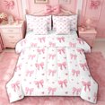 thumbnail image 1 of spefrowx Simple Pink Bow Queen Bedding for Girls, Cute Cartoon Love Heart Bedding Comforter Set Queen, Reversible, 7 Pieces, 1 of 6