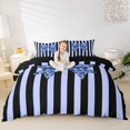 thumbnail image 1 of spefrowx Striped Cheetah Print Bow Bedding for Women, Black Blue Lines Duvet Cover Full, Black Reversible, 3-Piece, 1 Duvet Cover and 2 Pillowcases, 1 of 6