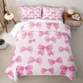 thumbnail image 1 of spefrowx Striped Pink Bow Bed Spread Queen for Girls Boys, Pink Cartoon Ribbon Queen Coverlet Set, 3pcs, 1 of 7
