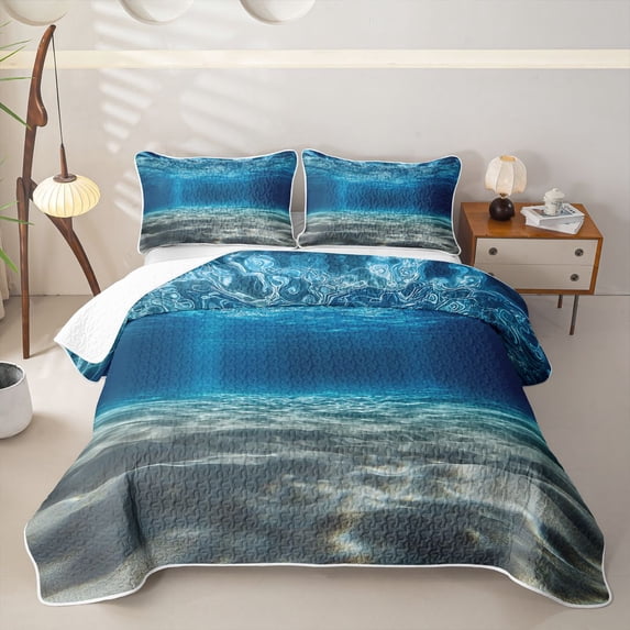 spefrowx Underwater Sand Bed Spread Queen for Girls Boys, Sunlit Wave Water Queen Coverlet Set, 3-Piece