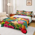 thumbnail image 1 of spefrowx Vibrant Tropical Parrot King Sheets for Kids, Pink Sunset Flamingo Hibiscus Beach Bedding, 4pcs, 1 Flat Sheet, 1 Fitted Sheet and 2 Pillowcases, 1 of 5