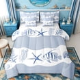 thumbnail image 1 of spefrowx Vintage Line Tropical Fish Twin Bedding for Kids Boys, Navy Wave Jellyfish Starfish Bedding Comforter Set, Reversible, 7 Pieces, 1 of 6