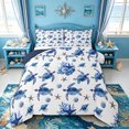 thumbnail image 1 of spefrowx Watercolor Blue Sea Turtle Full Size Comforter Sets for Kids, Conch Starfish Coral Bedding Comforter Set, Navy Reversible, 3 Pieces, 1 Comforter and 2 Pillowcases, 1 of 6