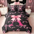 thumbnail image 1 of spefrowx Watercolor Letter A Bow Print King Bedding, Black Pink Princess Ribbon King Bed in a Bag, Black Reversible, 7-Piece, 1 of 6