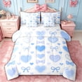 thumbnail image 1 of spefrowx Watercolor Love Heart Twin Bedding for Kids, Blue Princess Bowknot Bedding Comforter Set, Reversible, 7-Piece, 1 of 6