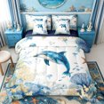 thumbnail image 1 of spefrowx Watercolor Sea Dolphin Twin Bedding for Kids, Blue Jellyfish Reef Bedding Comforter Set, Navy Reversible, 7pcs, 1 of 6