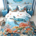 thumbnail image 1 of spefrowx Watercolor Sea Turtle King Bedding for Kids, Orange Reef Coral Starfish King Bed in a Bag, Polka Dot Reversible, 7 Pieces, 1 of 6