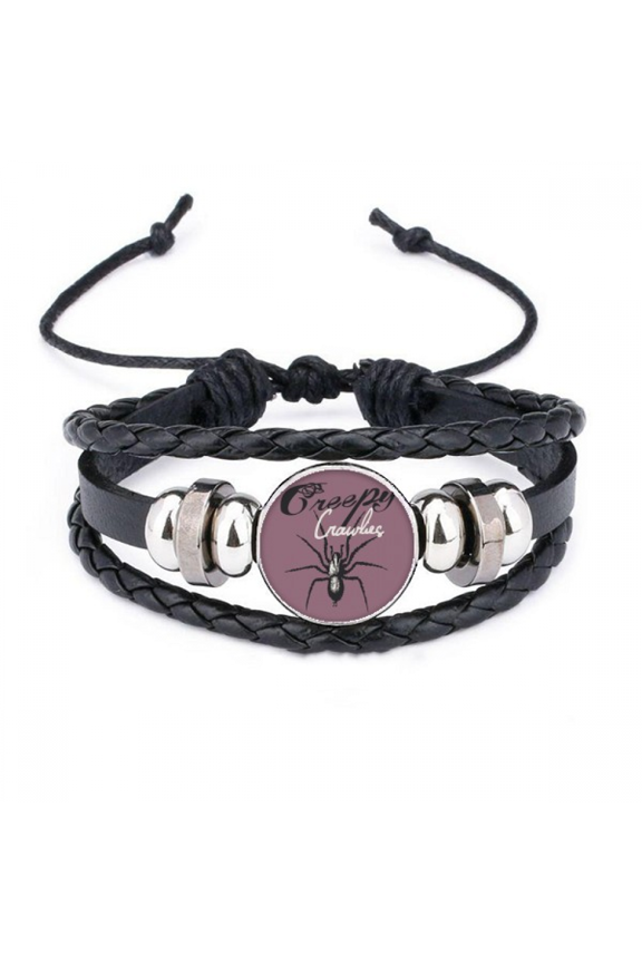 spider insect cobweb illustration pattern bracelet braided leather woven wristband