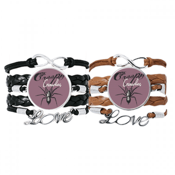 spider insect cobweb illustration pattern bracelet hand strap leather wristband double set