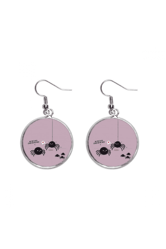 spider pattern insect cobweb illustration earring dangle silver drop earring jewelry woman