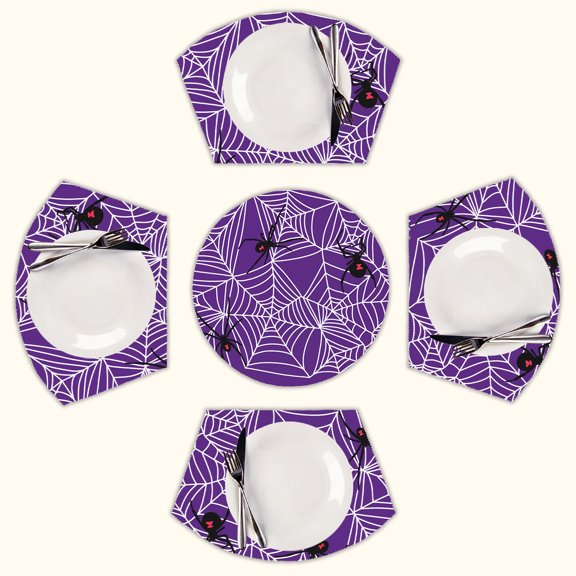 spider web spider purple Round Table Placemats Set Of 5 Wedge Table Mats Washable Heat Resistant Place Mat For Dining Table Kitchen Farmhouse Restaurant